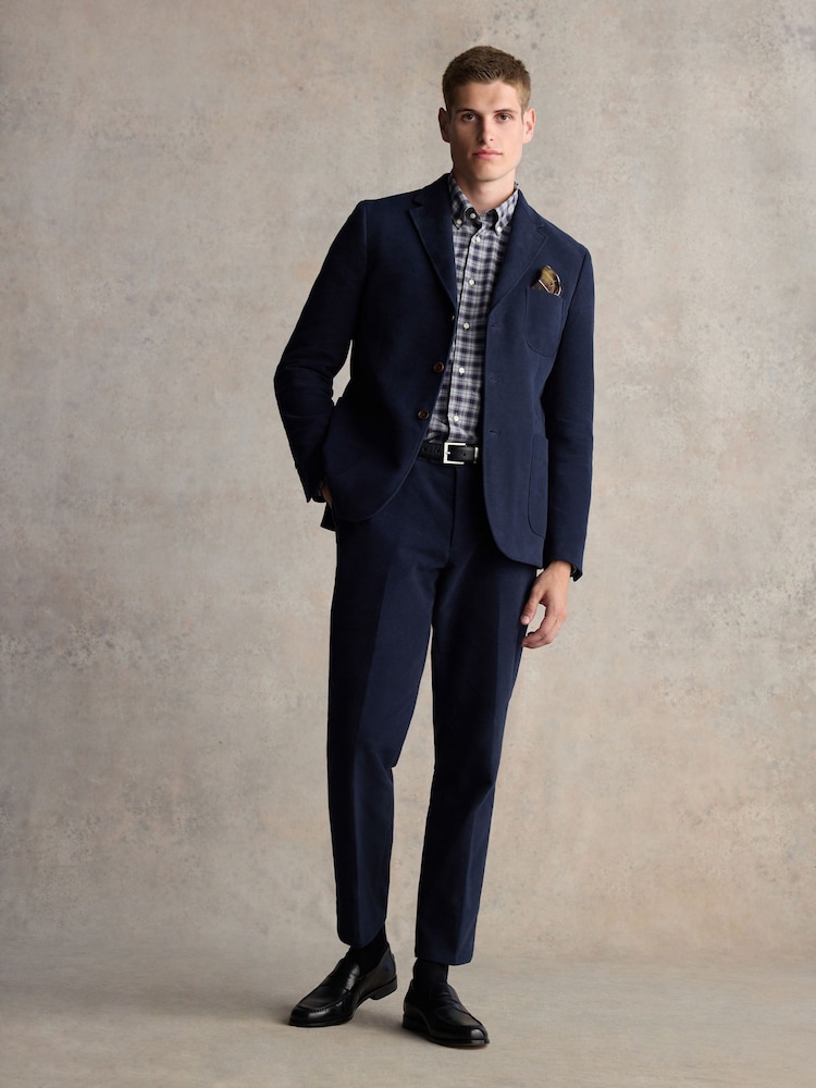 Barbour® Navy Slim Fit 100% Cotton Moleskin Suit Jacket - Image 2 of 12