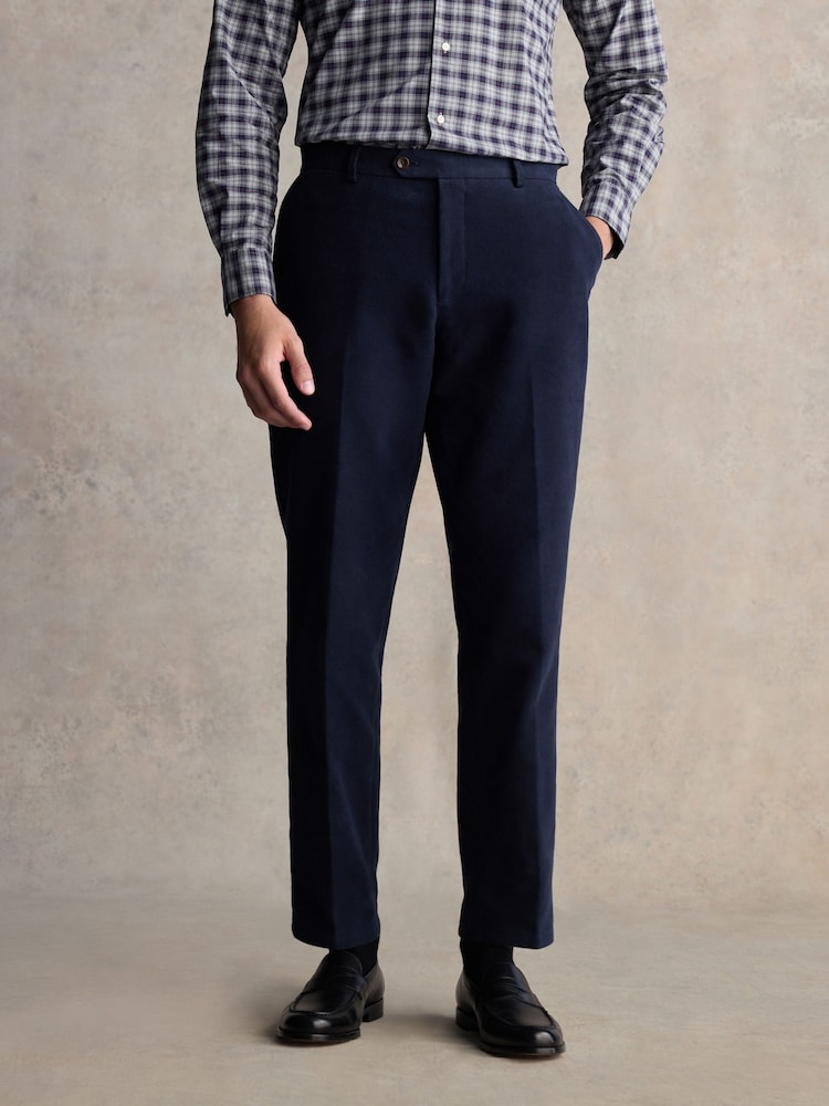 Navy Blue Barbour® Slim Fit Moleskin 100% Cotton Suit Trousers - Image 2 of 8