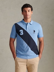 U.S. Polo Assn. Blue Sash Colour Block Pique Polo Shirt - Image 1 of 10
