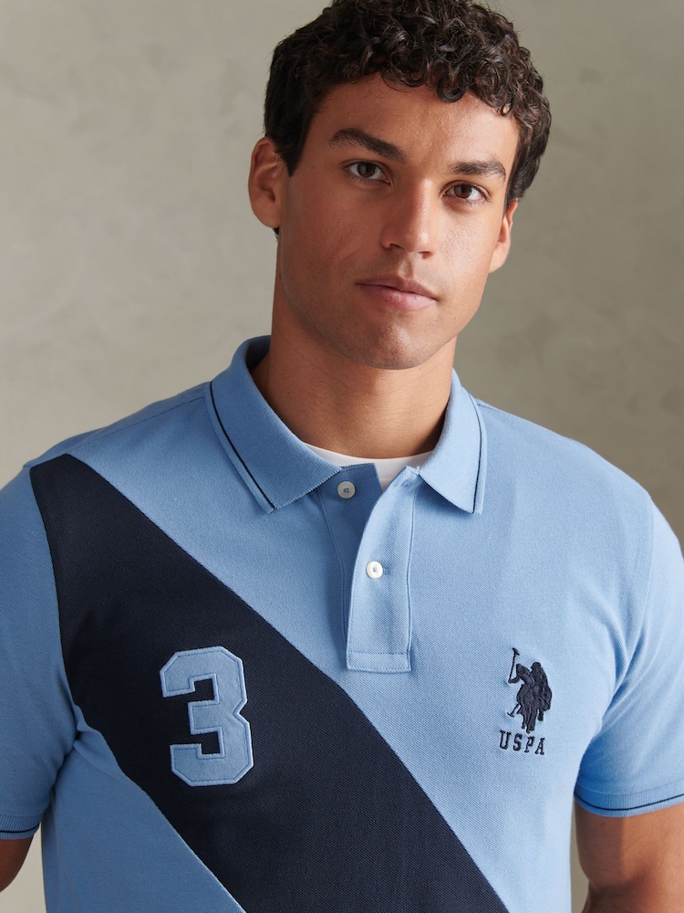 U.S. Polo Assn. Blue Sash Colour Block Pique Polo Shirt - Image 2 of 10 U.S. Polo Assn. Blue Sash Colour Block Pique Polo Shirt - Image 2 of 10