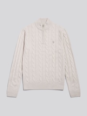 U.S. Polo Assn Cream Cable Knit Quarter-Zip Funnel Neck Jumper - Image 1 of 2