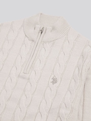 U.S. Polo Assn Cream Cable Knit Quarter-Zip Funnel Neck Jumper - Image 2 of 2