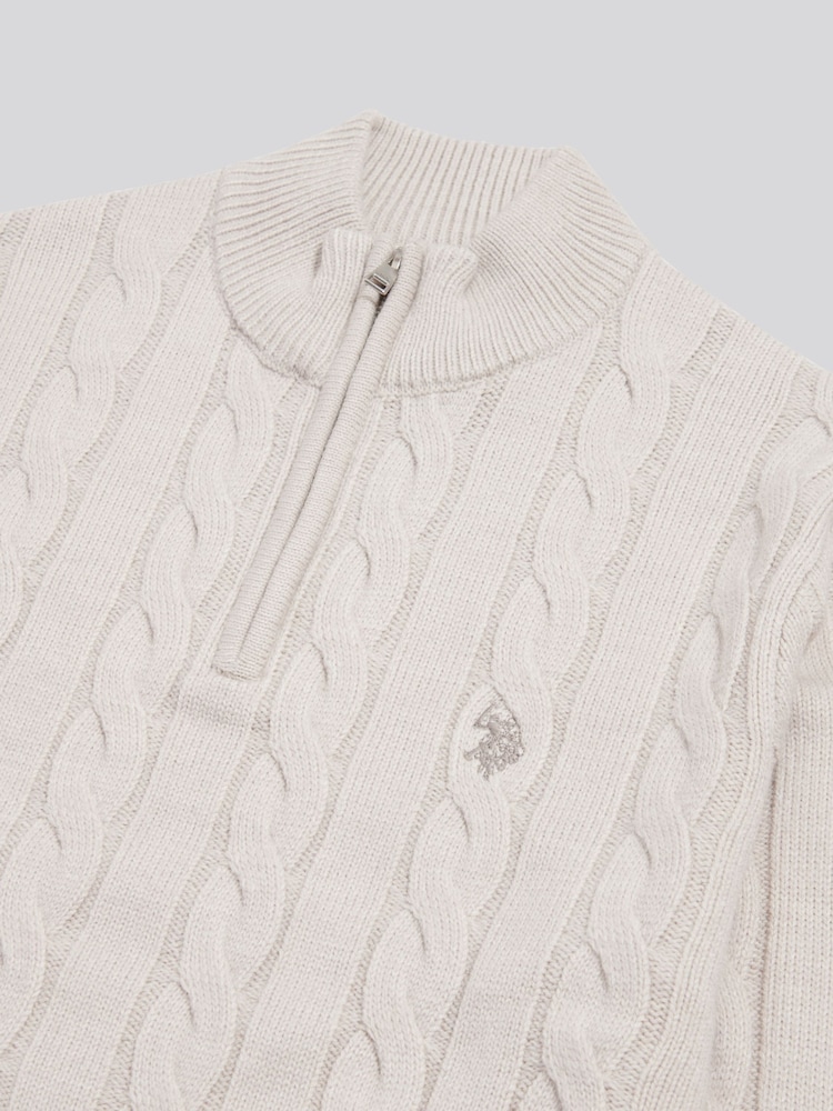 U.S. Polo Assn Cream Cable Knit Quarter-Zip Funnel Neck Jumper - Image 2 of 2 U.S. Polo Assn Cream Cable Knit Quarter-Zip Funnel Neck Jumper - Image 2 of 2
