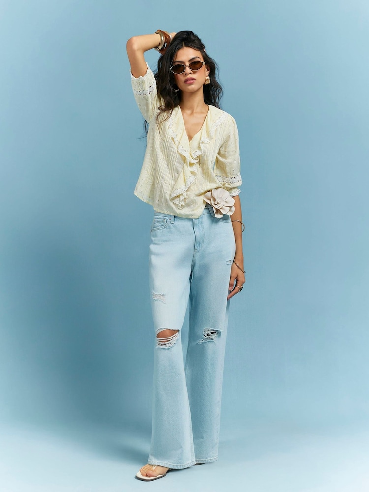 River Island Yellow Floral Frill Blouse - Image 2 of 4