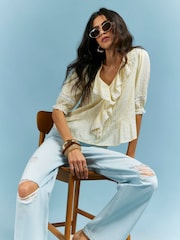 River Island Yellow Floral Frill Blouse - Image 3 of 4