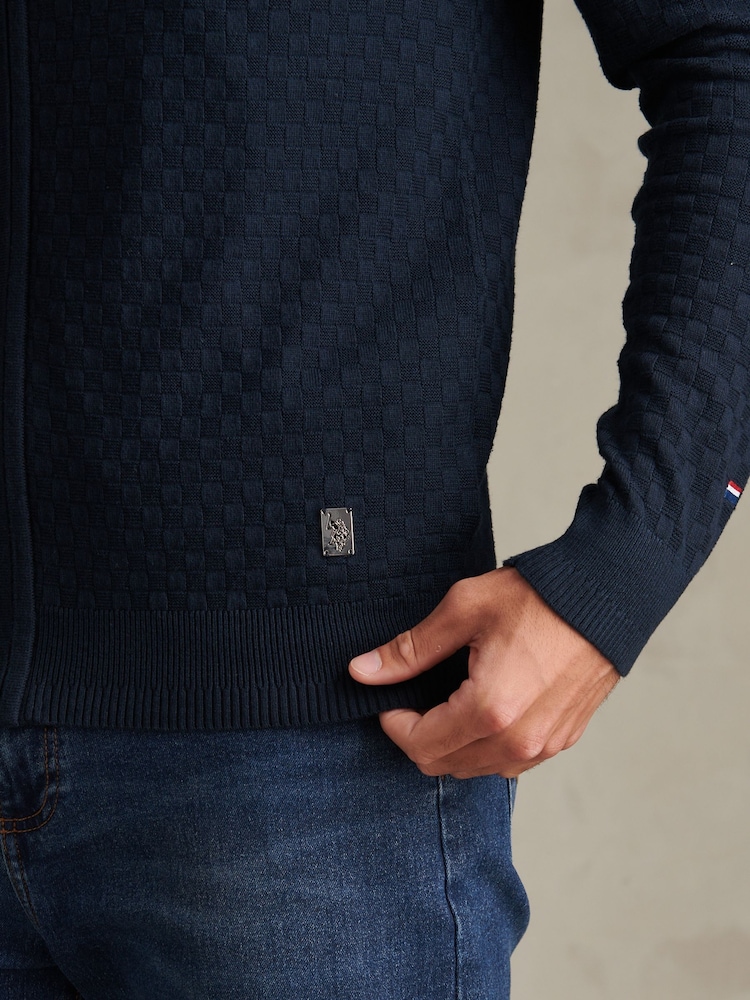 Ναυτικό μπλε - U.S. Polo Assn Smart Checkerboard Zip Through Funnel Jumper - Εικόνα 2 από 8 Ναυτικό μπλε - U.S. Polo Assn Smart Checkerboard Zip Through Funnel Jumper - Εικόνα 2 από 8