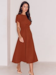 Lipsy Rust Brown Side Knot Shorts Sleeve Midi Dress - Image 1 of 5
