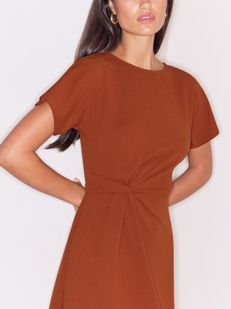 Lipsy Rust Brown Side Knot Shorts Sleeve Midi Dress - Image 2 of 5 Lipsy Rust Brown Side Knot Shorts Sleeve Midi Dress - Image 2 of 5