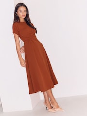 Lipsy Rust Brown Side Knot Shorts Sleeve Midi Dress - Image 3 of 5