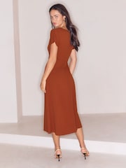Lipsy Rust Brown Side Knot Shorts Sleeve Midi Dress - Image 4 of 5