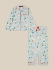 Monsoon Blue Christmas Skiing Dog Long Pyjamas Set - Image 1 of 4