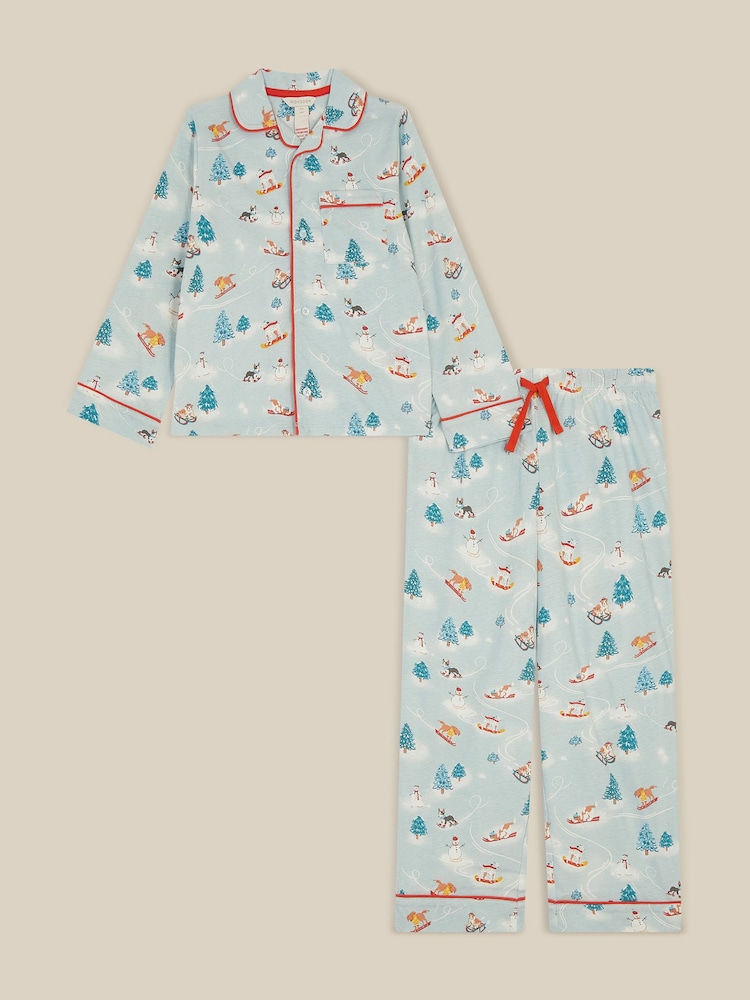 Monsoon Blue Christmas Skiing Dog Long Pyjamas Set - Image 1 of 4 Monsoon Blue Christmas Skiing Dog Long Pyjamas Set - Image 1 of 4