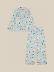 Monsoon Blue Christmas Skiing Dog Long Pyjamas Set - Image 2 of 4