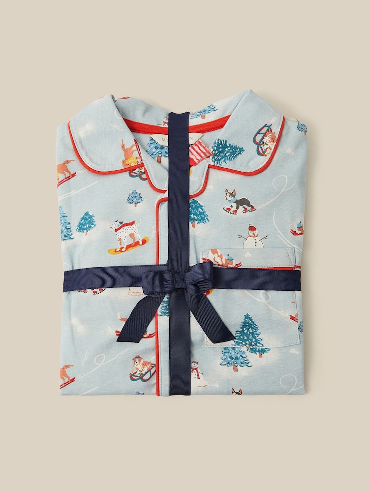 Monsoon Blue Christmas Skiing Dog Long Pyjamas Set - Image 4 of 4 Monsoon Blue Christmas Skiing Dog Long Pyjamas Set - Image 4 of 4