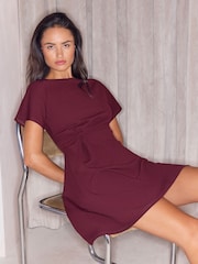 Lipsy Burgundy Red Side Knot Mini Dress - Image 4 of 6