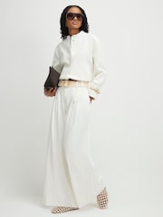 River Island White Belted Wide Leg Trousers - Image 1 of 4