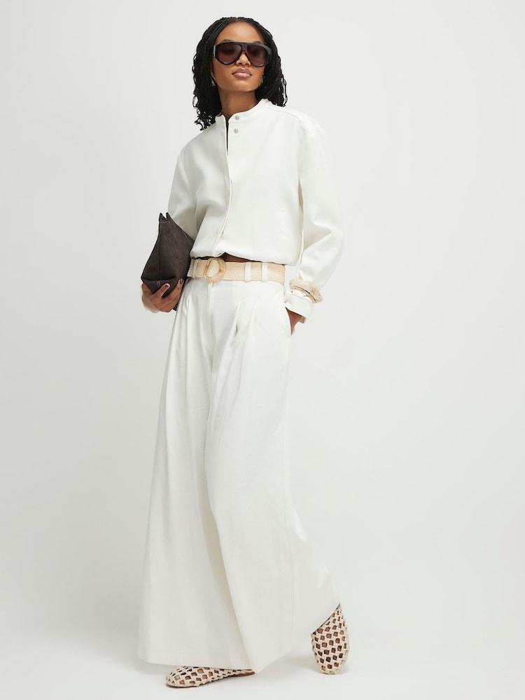 River Island White Belted Wide Leg Trousers - Image 1 of 4