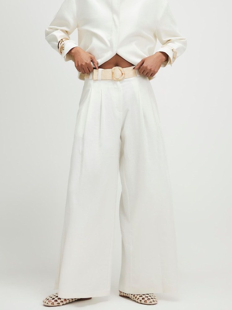 River Island White Belted Wide Leg Trousers - Image 4 of 4