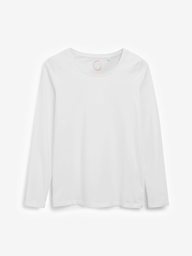White Long Sleeve Crew Neck 100% Cotton T-Shirt - Image 5 of 5