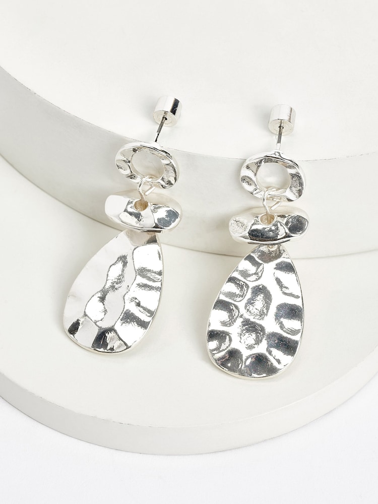Aela Silver Tone Hammered Earrings - Image 1 of 3 Aela Silver Tone Hammered Earrings - Image 1 of 3