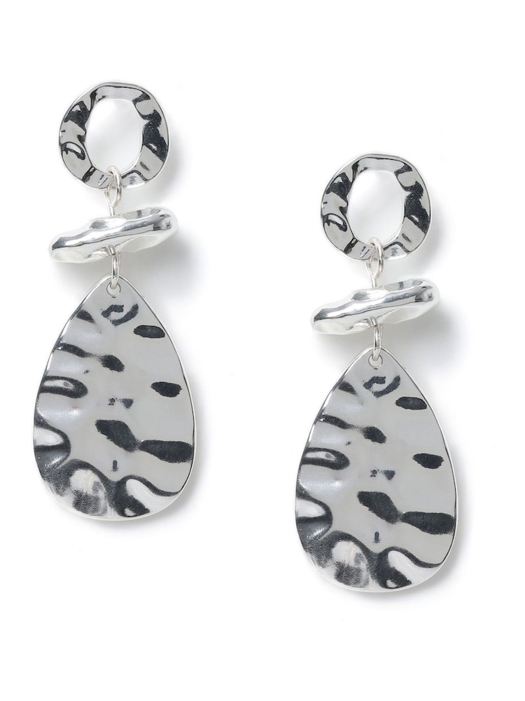 Aela Silver Tone Hammered Earrings - Image 2 of 3 Aela Silver Tone Hammered Earrings - Image 2 of 3