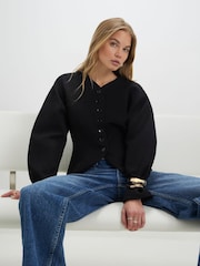 River Island Black Long Balloon Sleeve Button Up Jacket - Image 1 of 4