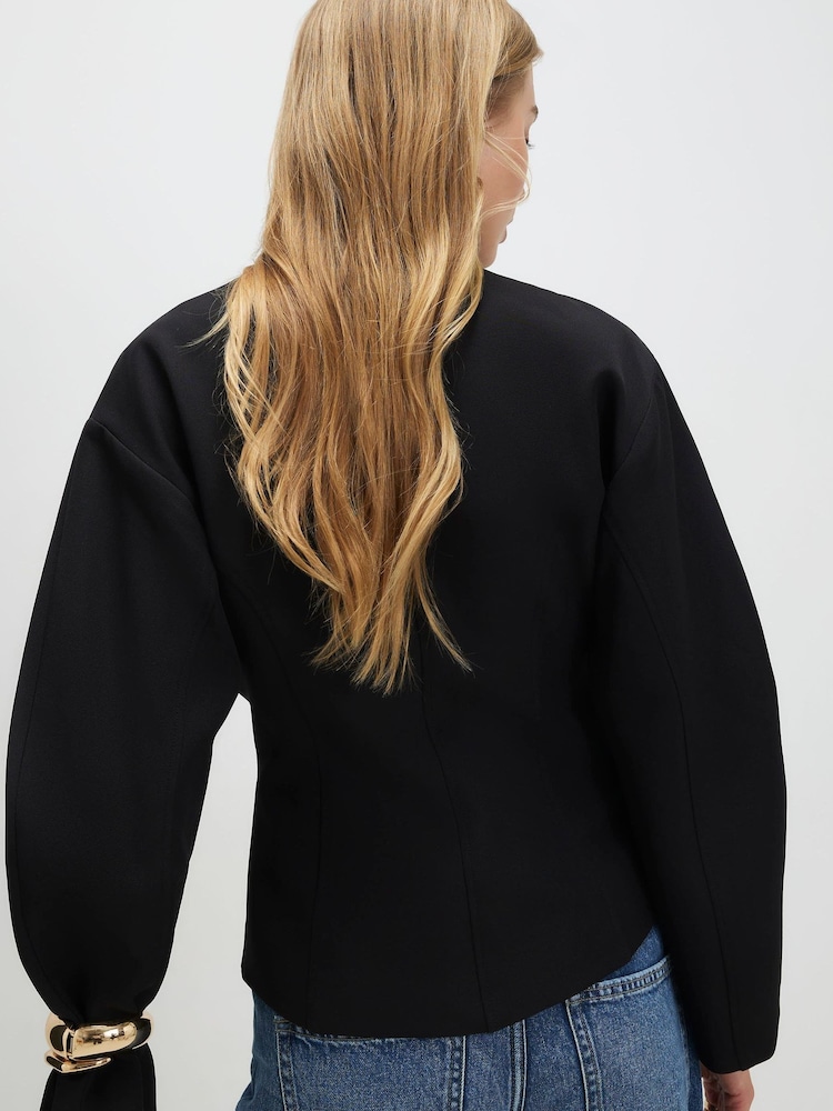 River Island Black Long Balloon Sleeve Button Up Jacket - Image 2 of 4