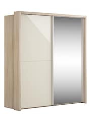 Wiemann Rustic Oak / White Peyton Glass and Mirror Sliding 1.6m Sliding Semi Fitted Wardrobe - Image 3 of 5