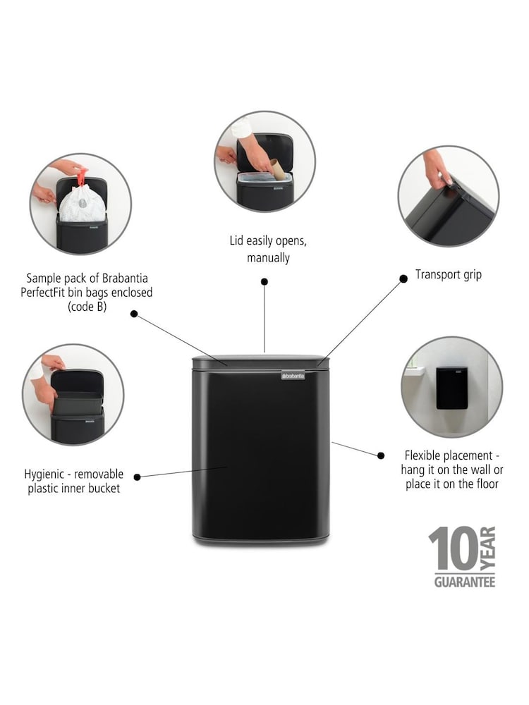Brabantia Black Bo  Hi 7L Waste Bin - Image 6 of 10