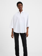 French Connection White Rhodes Sust Poplin Short Sleeve Popover 100% Cotton Blouse - Image 2 of 4