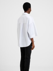 French Connection White Rhodes Sust Poplin Short Sleeve Popover 100% Cotton Blouse - Image 3 of 4