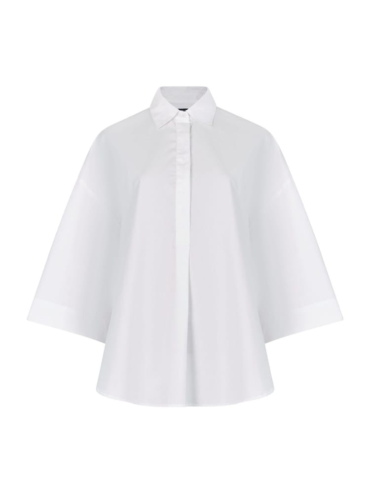French Connection White Rhodes Sust Poplin Short Sleeve Popover 100% Cotton Blouse - Image 4 of 4
