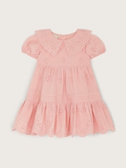 Monsoon Baby Pink Broderie Pintuck Dress - Image 1 of 3