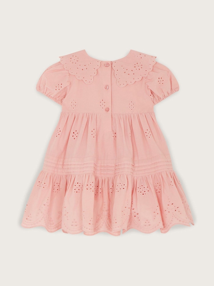 Monsoon Baby Pink Broderie Pintuck Dress - Image 2 of 3