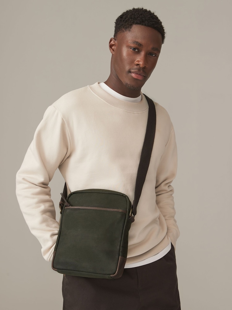 Khaki Green Wax Cotton Cross-Body Bag - Image 1 of 7