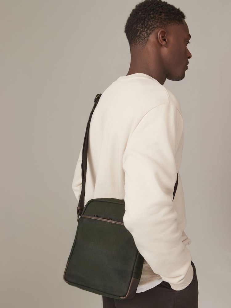 Khaki Green Wax Cotton Cross-Body Bag - Image 2 of 7