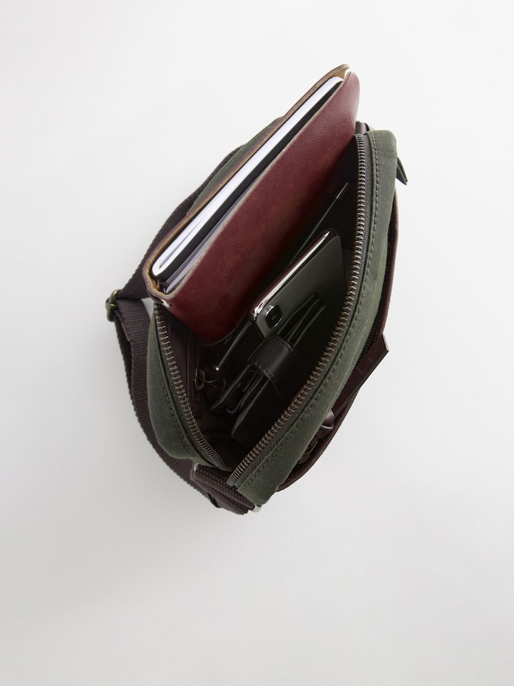 Khaki Green Wax Cotton Cross-Body Bag - Image 7 of 7