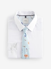 White/Light Blue Floral Regular Fit Occasion Shirt And Tie Pack - Image 5 of 7