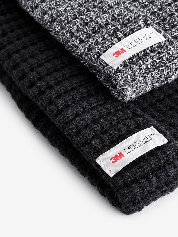 Black/Grey Thinsulate™ Beanie Hats 2 Pack - Image 5 of 5