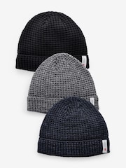 Black/Navy Blue/Grey Knitted Thinsulate Lined Beanie 3 Pack - Image 1 of 10