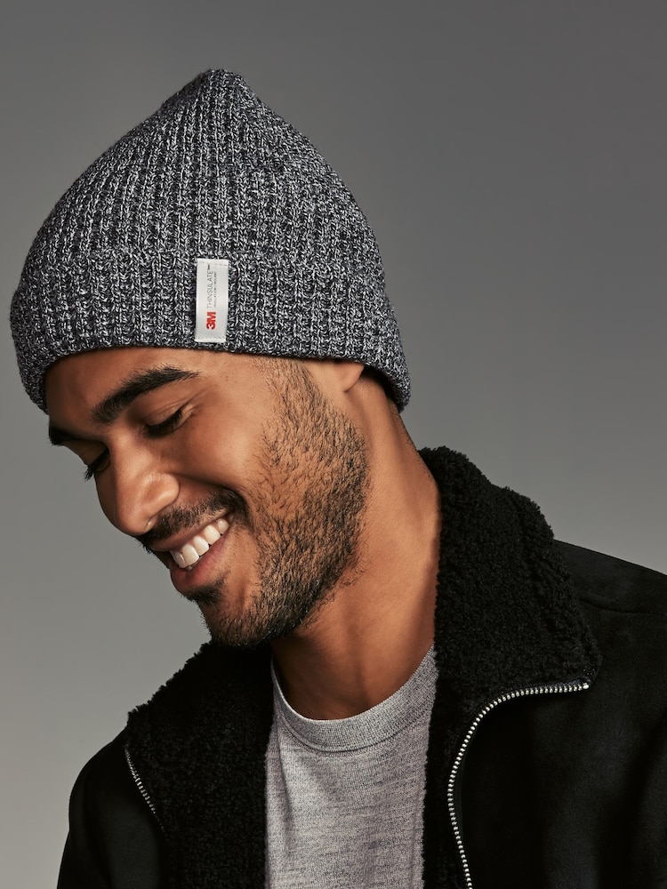 Black/Navy Blue/Grey Knitted Thinsulate Lined Beanie 3 Pack - Image 2 of 10