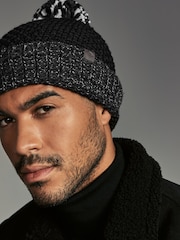 Black/White Textured Lined Bobble Hat - Image 1 of 4
