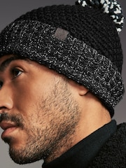 Black/White Textured Lined Bobble Hat - Image 2 of 4