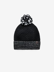Black/White Textured Lined Bobble Hat - Image 3 of 4