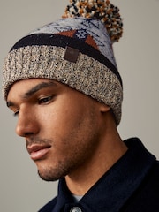 Orange/Blue Geometric Print Lined Bobble Hat - Image 1 of 4