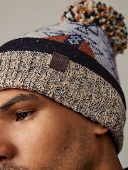 Orange/Blue Geometric Print Lined Bobble Hat - Image 2 of 4