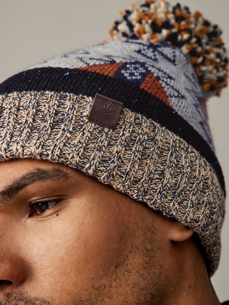 Orange/Blue Geometric Print Lined Bobble Hat - Image 2 of 4