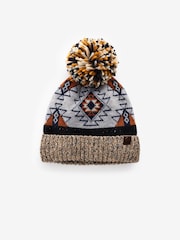 Orange/Blue Geometric Print Lined Bobble Hat - Image 3 of 4