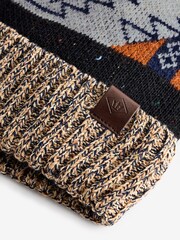 Orange/Blue Geometric Print Lined Bobble Hat - Image 4 of 4