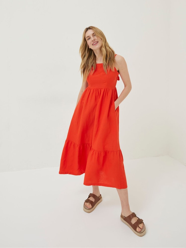FatFace Red Julien Linen Midi Dress - Image 1 of 5